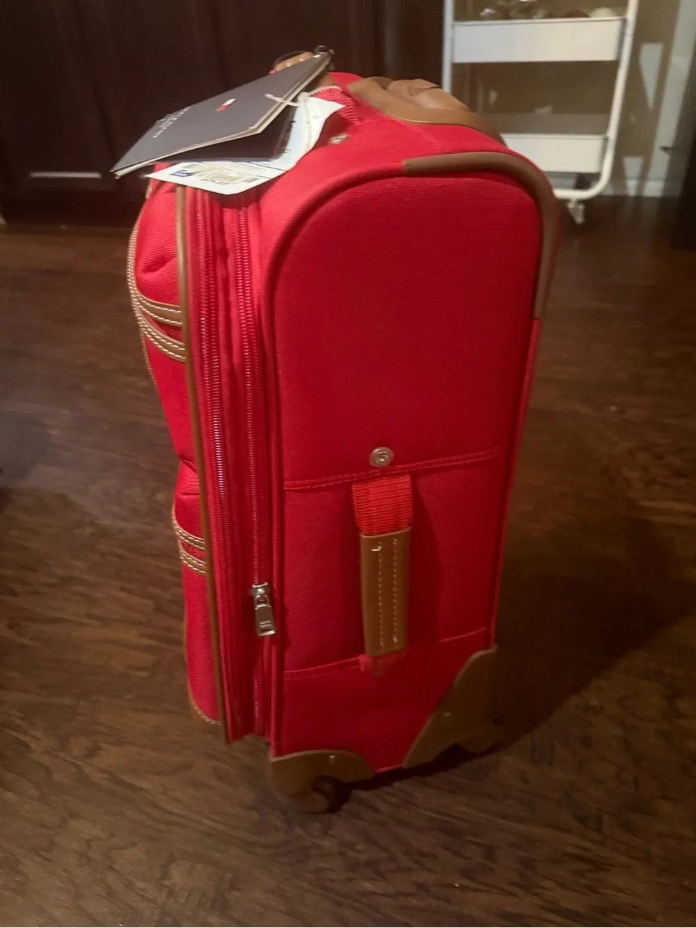 Tommy Hilfiger Red Carry-On Spinner with Striped Trim